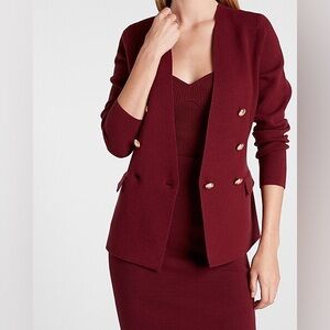 Burgundy Double Breasted Sweater Jacket